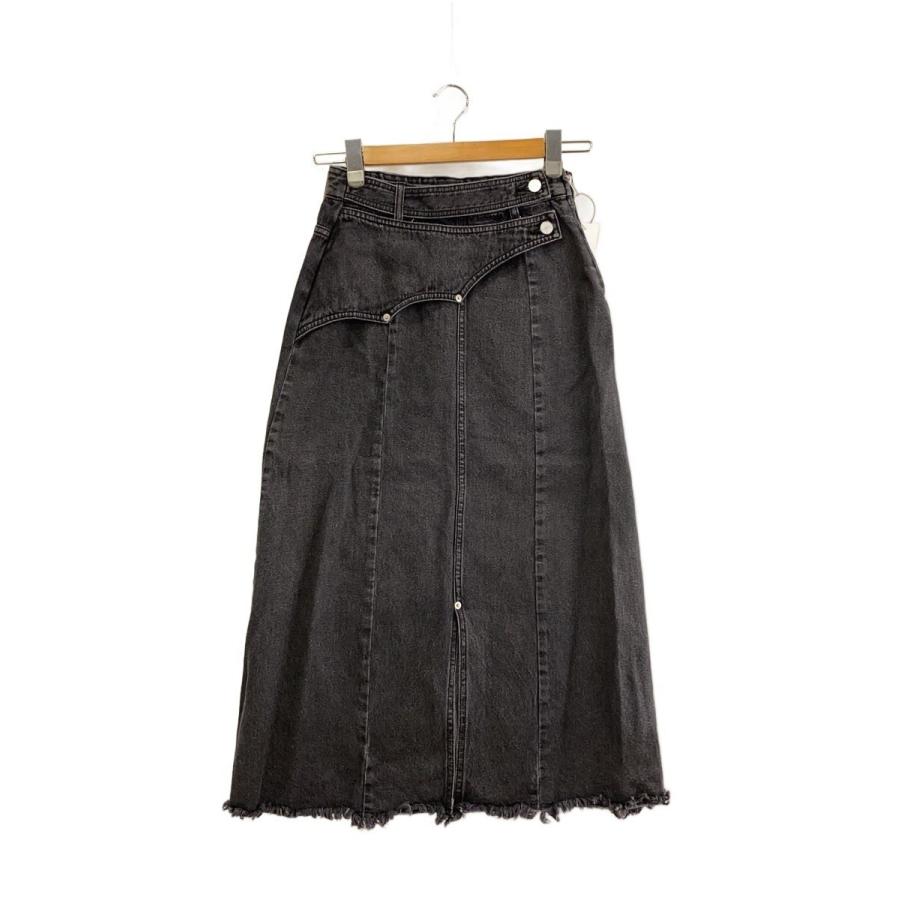 AMERI◇WESTERN FLAP DENIM SKIRT/ロングスカート/S/デニム/BLK/無地