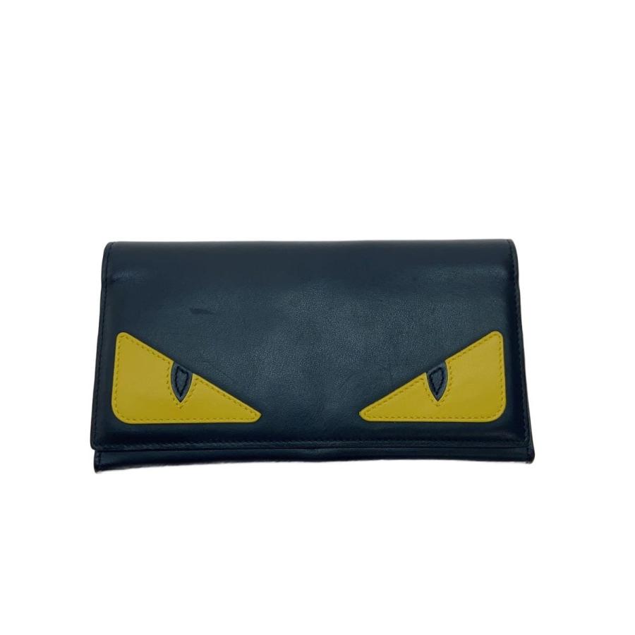FENDI◇モンスターバグズアイ/長財布/レザー/BLK/無地/メンズ 