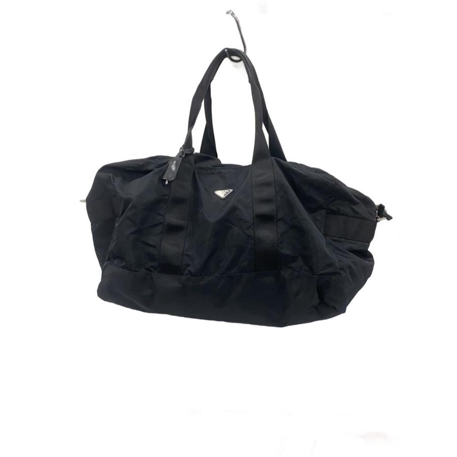 【美品✨】プラダ　ボストンバッグ　肩掛け　三角プレート　テスートナイロン　黒 PRADA◇ボストンバッグ/ナイロン/BLK/無地/三角ロゴプレート
