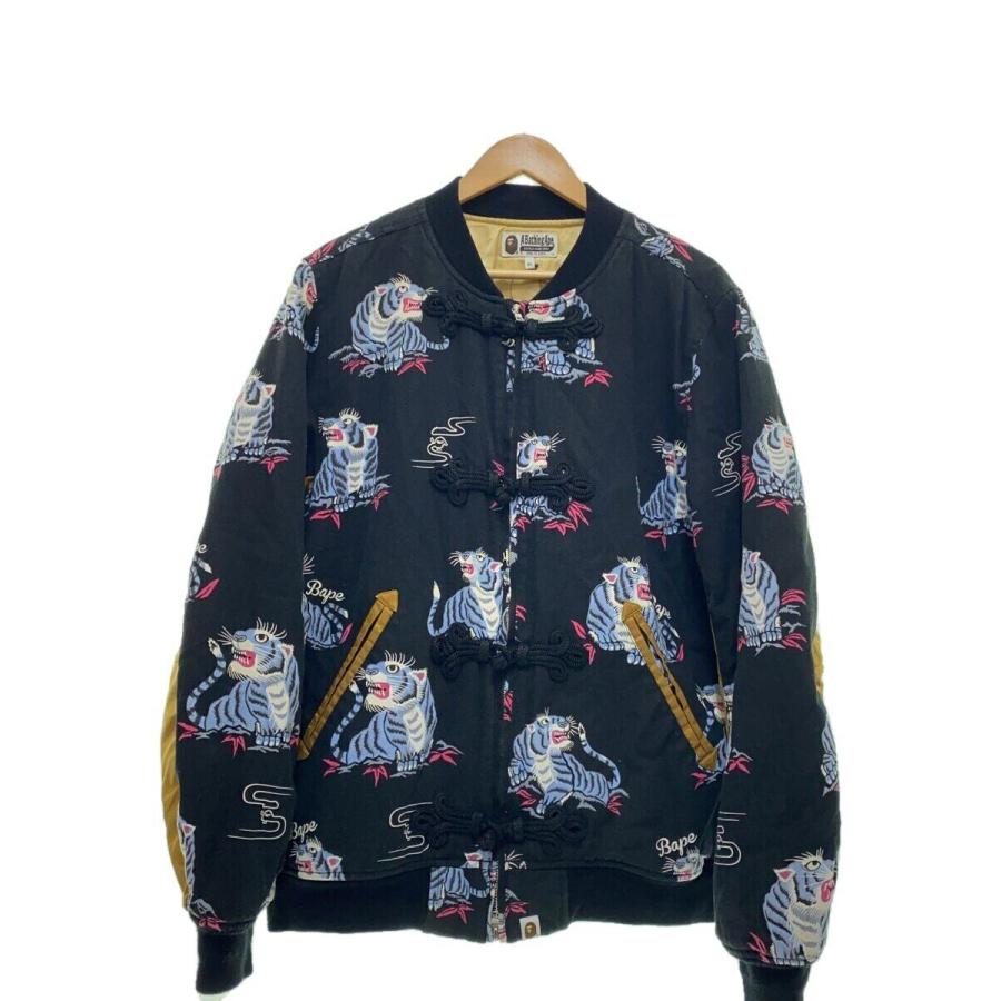 A BATHING APE◇虎/総柄/ジャケット/XL/コットン/BLK/001LJF301001X