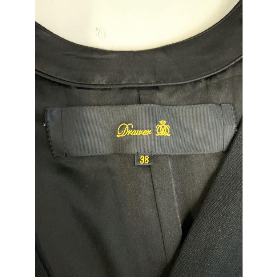 DRAWER◇ツイルVネックノースリーブワンピース/38/リネン/BLK/無地