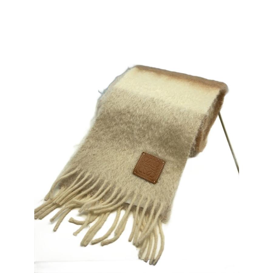 LOEWE◇マフラー/モヘア/ストライプ/アナグラム/ロゴレザーパッチ