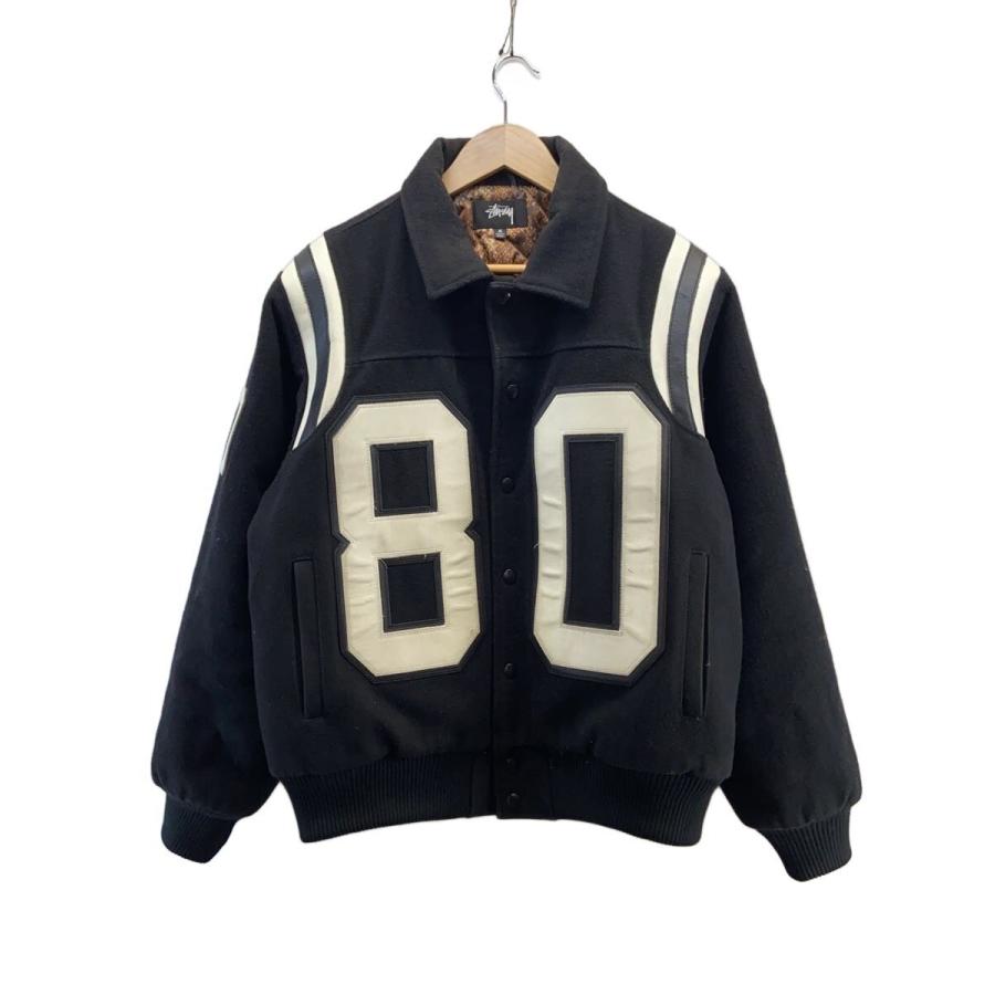 STUSSY◇80 Wool Varsity Jacket Black/スタジャン/M/115713