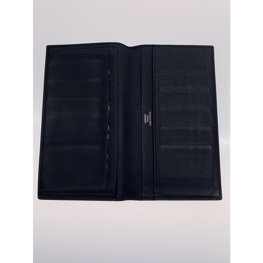 HERMES◇シチズンツイル/シルクイン/長財布/レザー/BLK/無地/メンズ