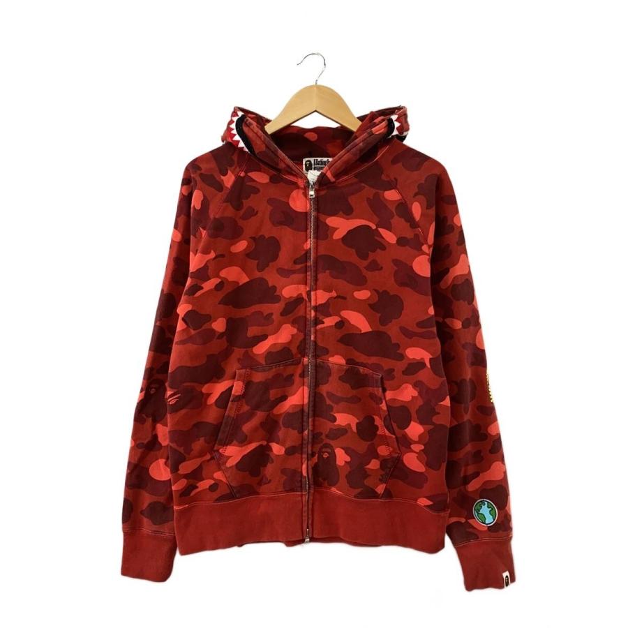A BATHING APE◇シャークジップパーカー/L/コットン/RED/カモフラ