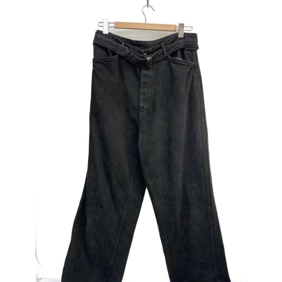 【COMOLI】ベルテッドデニム/サイズ1/T01-03004 COMOLI◇デニムベルテッドパンツ/2/コットン/BLK/T01-03004/使用感有