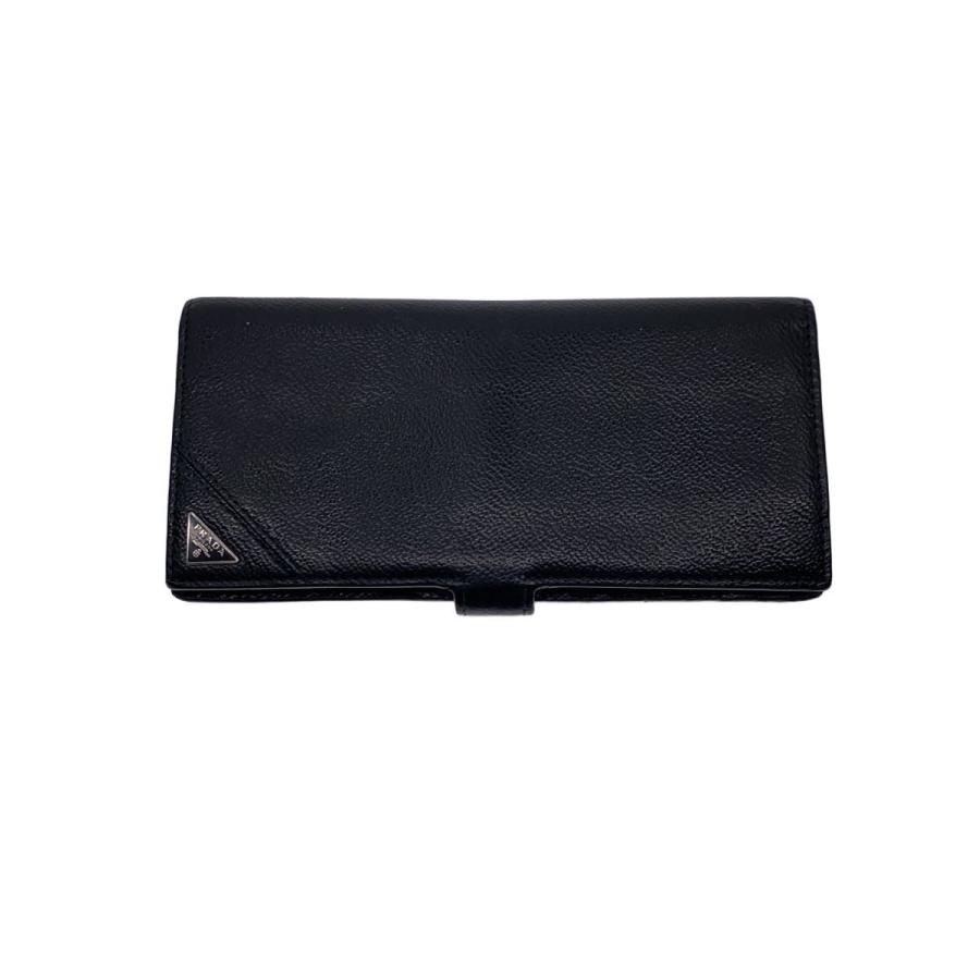 PRADA◇サフィアーノ/トライアングルロゴ/札入れ/長財布/レザー/BLK 