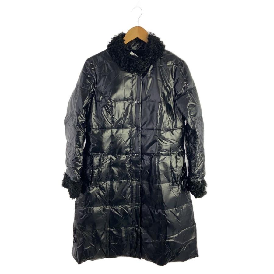 Leilian◇襟ファー/ダウン90％/ロングダウンジャケット/9/ナイロン/BLK