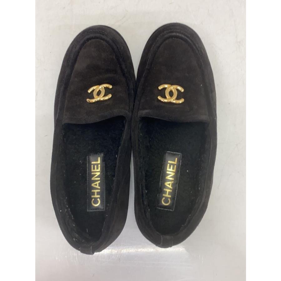CHANEL◇モカシン/ボアローファー/ココマーク/ゴールド38/BLK 