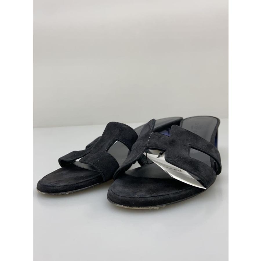 HERMES◇オアジス/Hロゴ/クリアヒール/サンダル/37.5/BLK/スウェード 