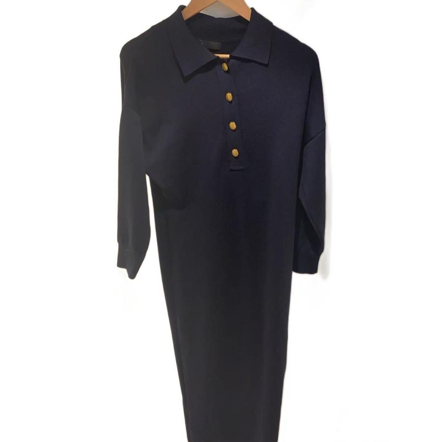 【美品】ノーブル ポロシャツ ニット ワンピース 美ライン ネイビー　М NOBLE◇ポロシャツニットワンピース/38/--/NVY/25040240512140