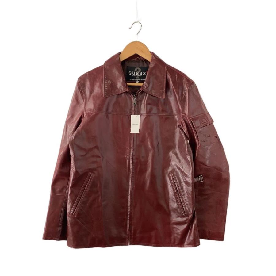 メンズ ゲス GUESS メタリックレザー レザージャケット エンボス加工 M