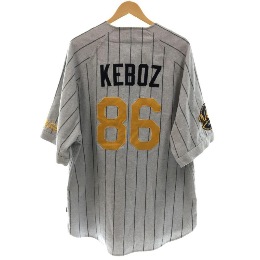 Keboz◇ベースボールシャツ/L/コットン/グレー/ストライプ/213-1037 