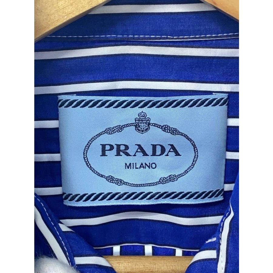 【美品】PRADA ワンピース ストライプ柄 クラシカル PRADA◇長袖ワンピース/38/コットン/BLU/ストライプ/apd1 2019 3339