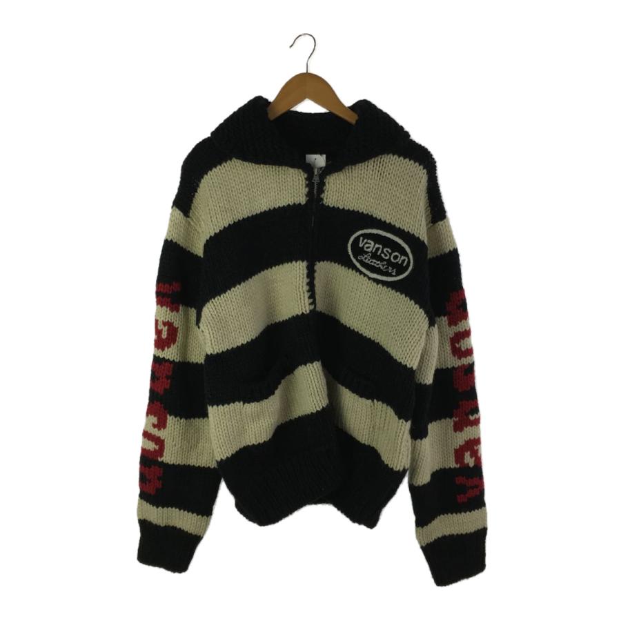 VANSON◇カウチンニット/ジャケット/XL/アクリル/BLK/ボーダー/NVKN
