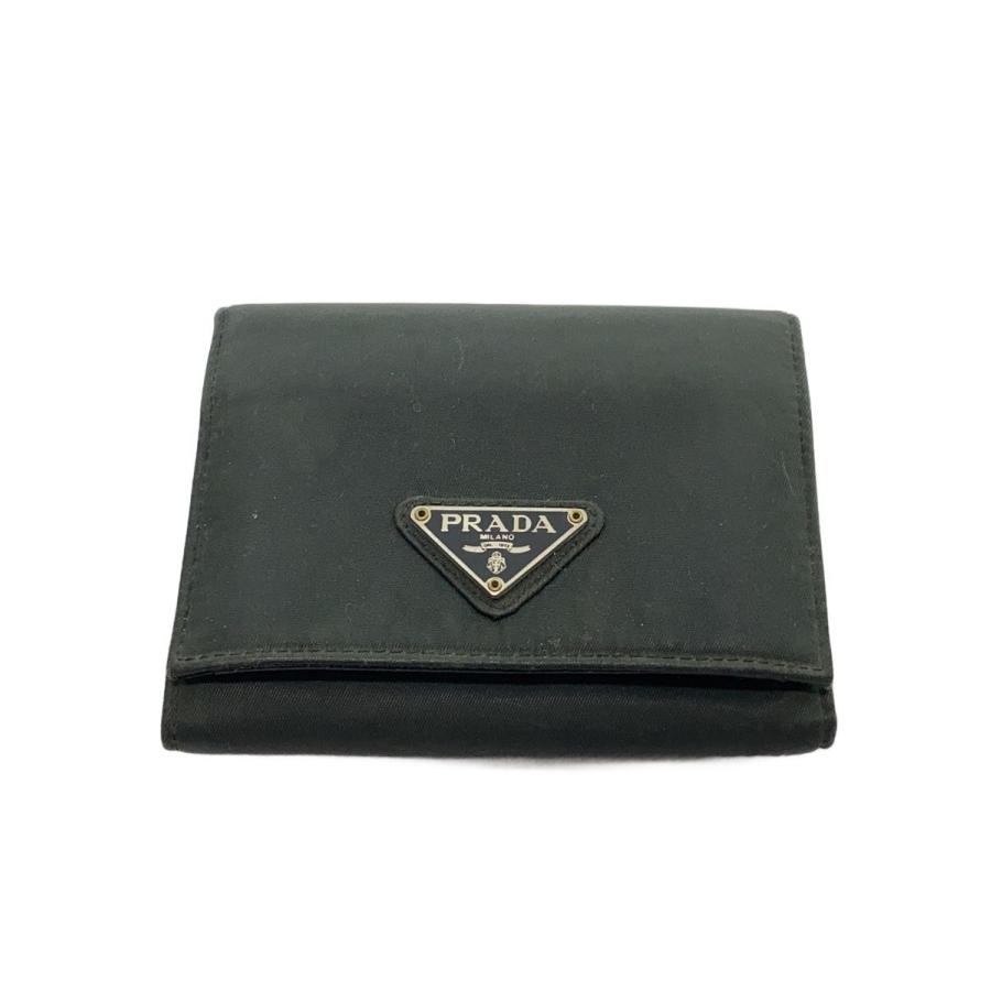お買い得　美品　PRADA プラダ　二つ折り　ウォレット　ナイロン　レザー　タグ PRADA◇2つ折り財布/ナイロン/GRY/無地/レディース : セカンド