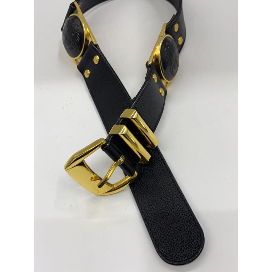 GIANNI VERSACE◇メドゥーサ装飾 レザーベルト/ゴールド金具/BLK