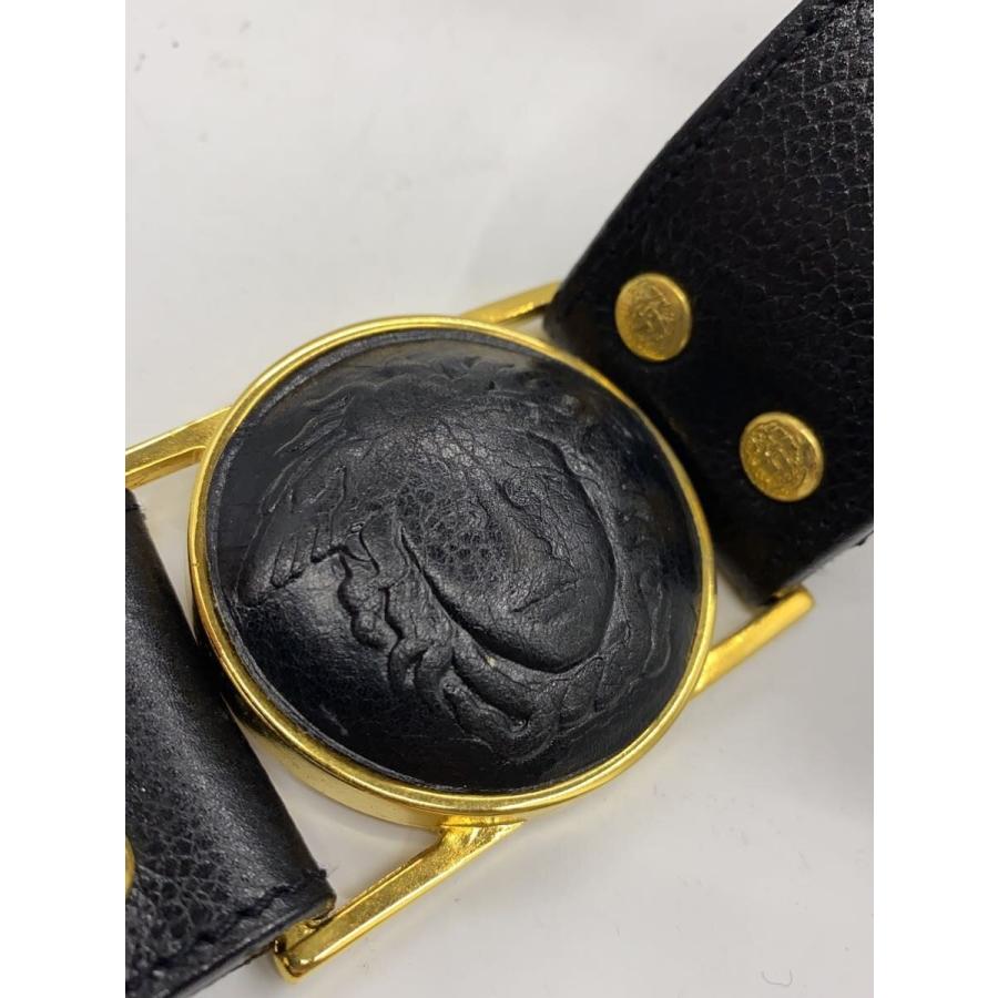 GIANNI VERSACE◇メドゥーサ装飾 レザーベルト/ゴールド金具/BLK