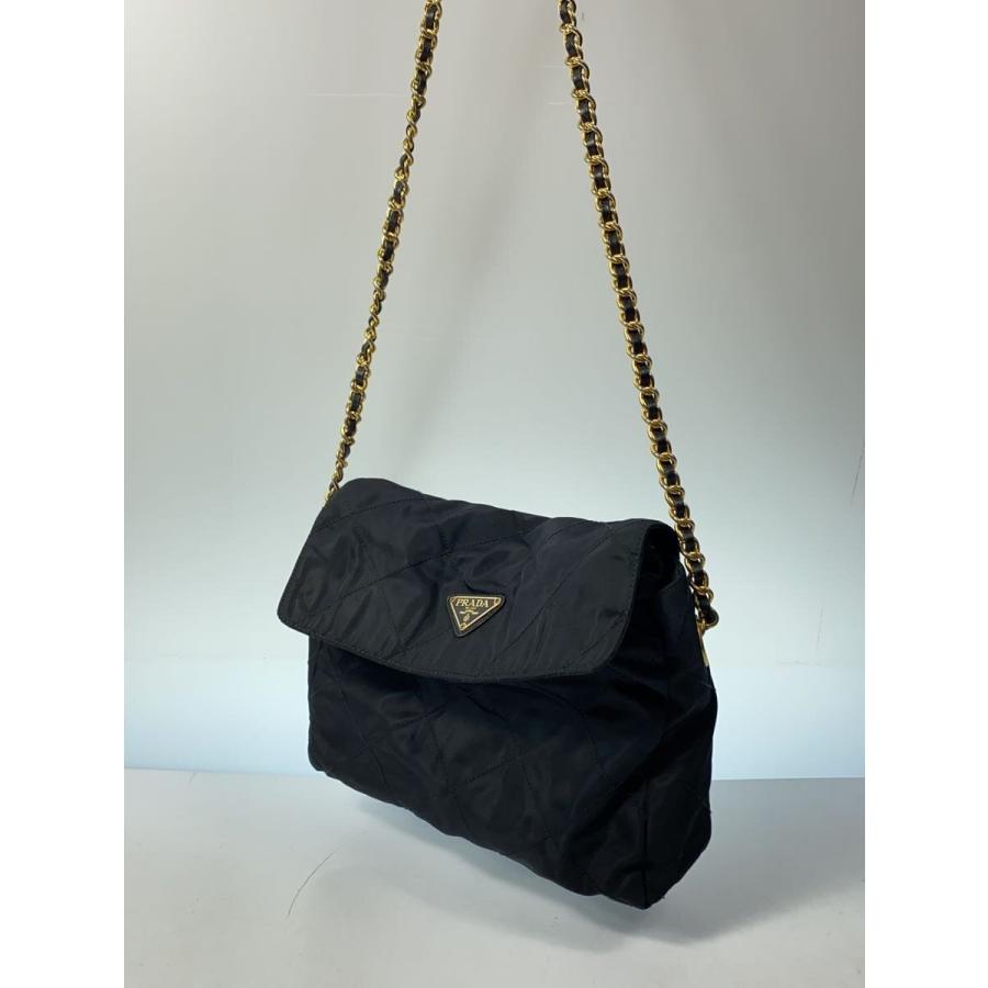 PRADA◇チェーンショルダーバッグ/ナイロン/ブラック