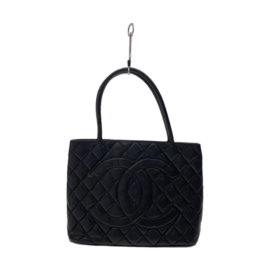 CHANEL◇復刻トートバッグ_マトラッセ_キャビアスキン_BLK/牛革/BLK