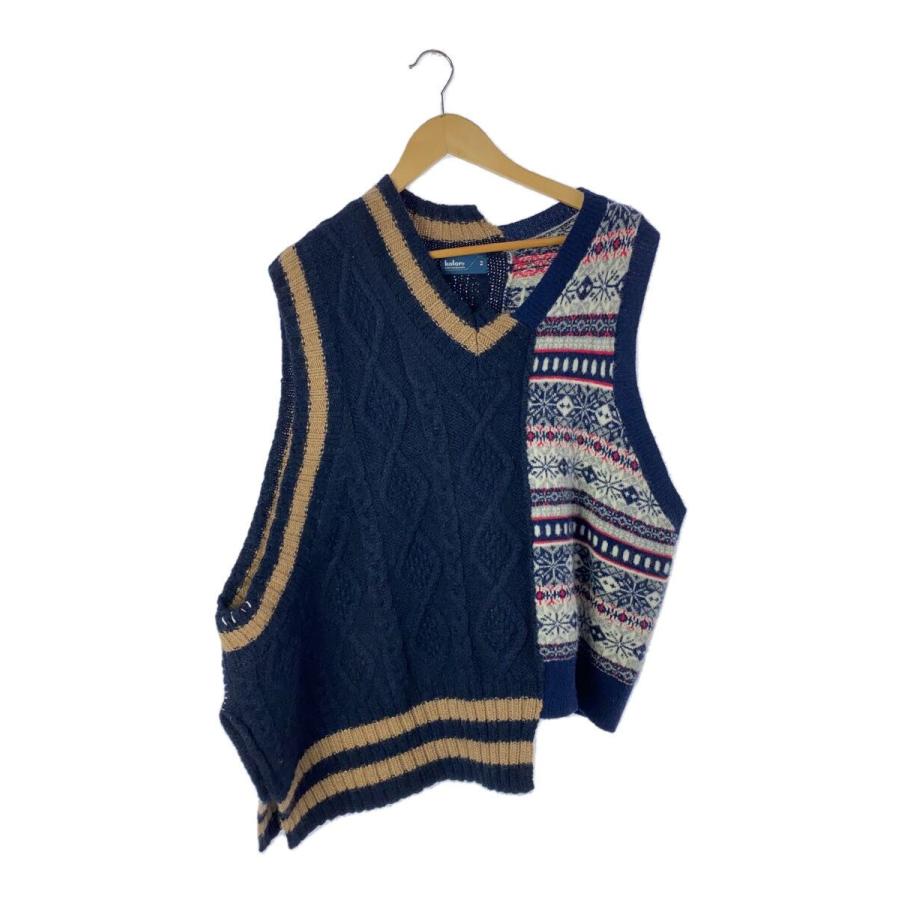 kolor◇ドッキングケーブルニットベスト(厚手)/2/ウール/ネイビー/総柄
