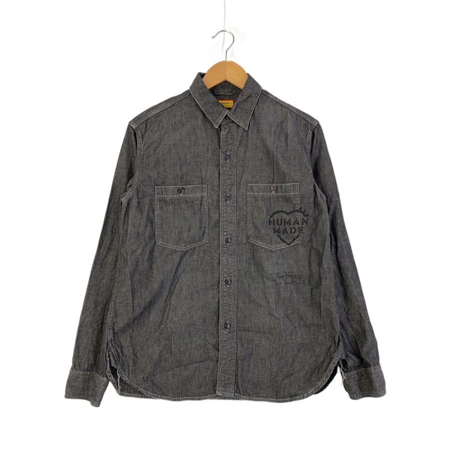 HUMAN MADE◇military chambray shitr/長袖シャツ/S/コットン/BLK/無地