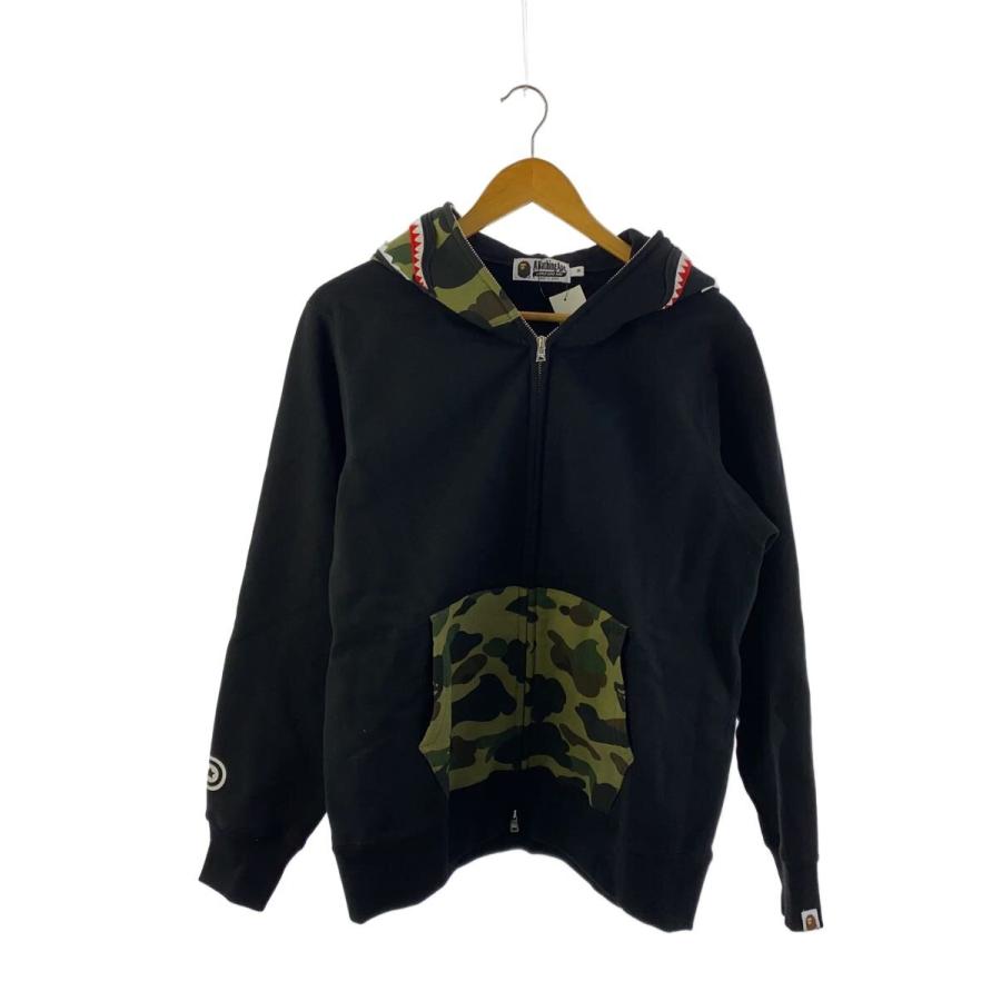 A BATHING APE◇SHARK FULL ZIP HOODIE/ジップパーカー/M/コットン/BLK
