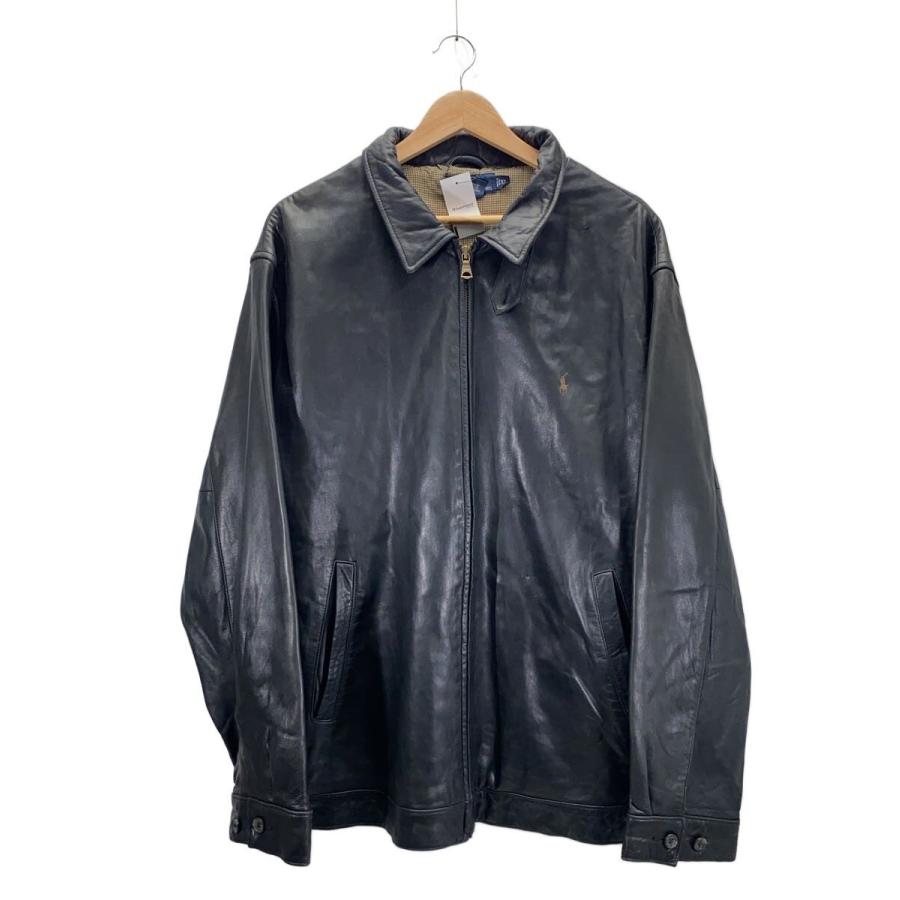 POLO RALPH LAUREN◇レザージャケット・ブルゾン/XL/レザー/BLK/内側