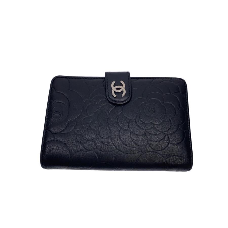 CHANEL ブラックレザー 二つ折り財布 CHANEL◇2つ折り財布/レザー/BLK/レディース// : セカンドストリート