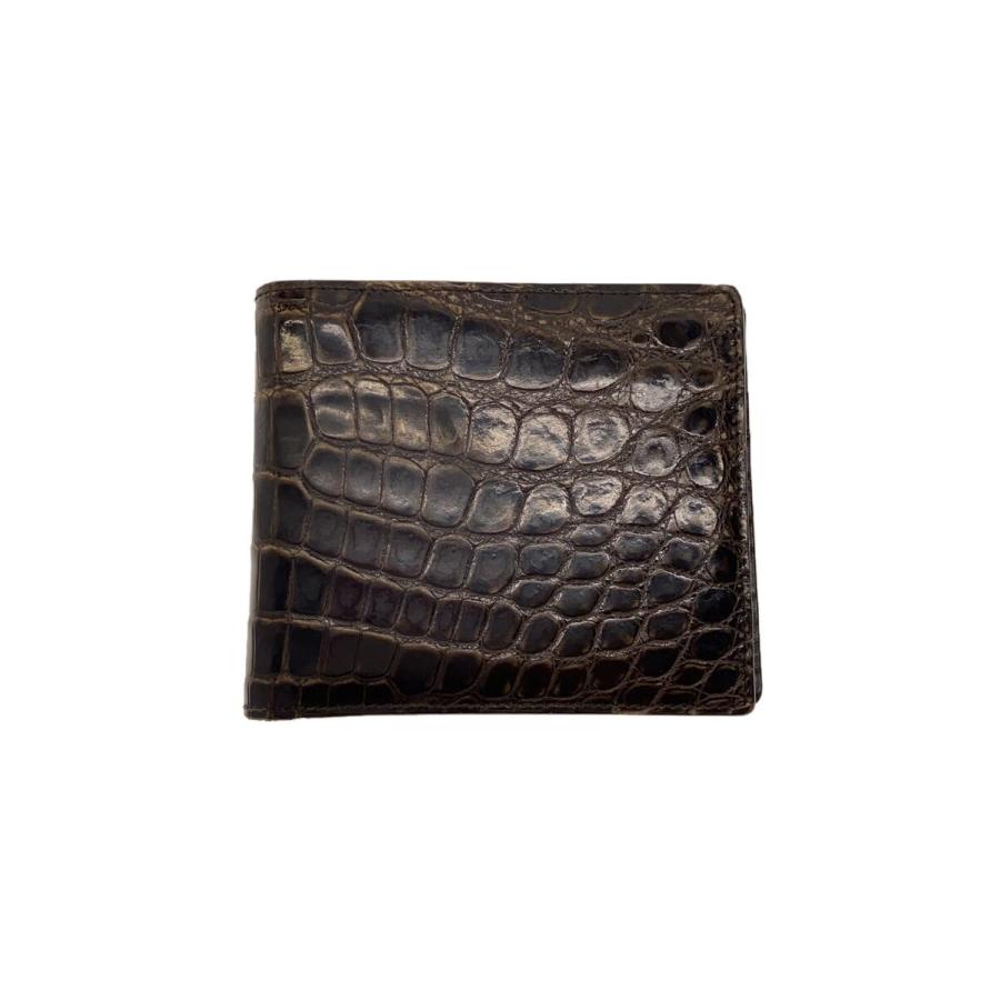 BOTTEGA VENETA◇クロコ型押し2つ折り財布/レザー/BRW/総柄/メンズ