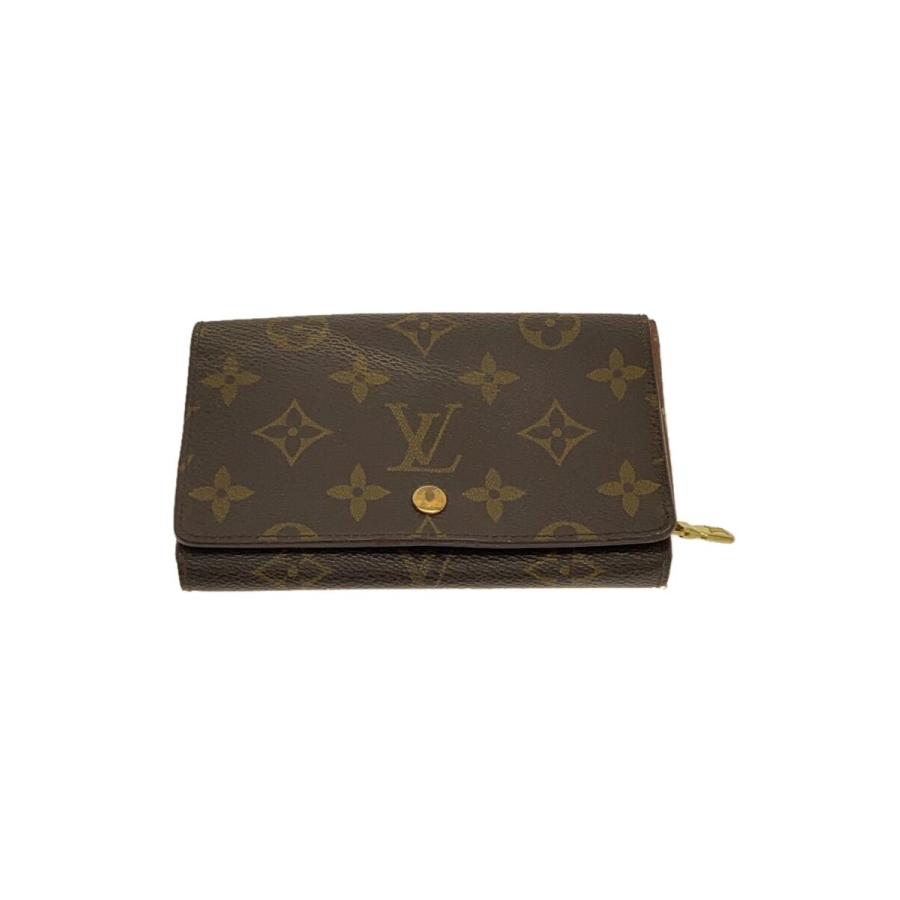 LOUIS VUITTON◇ポルト・モネ・ビエトレゾール_ダミエ・エベヌ_BRW/PVC 