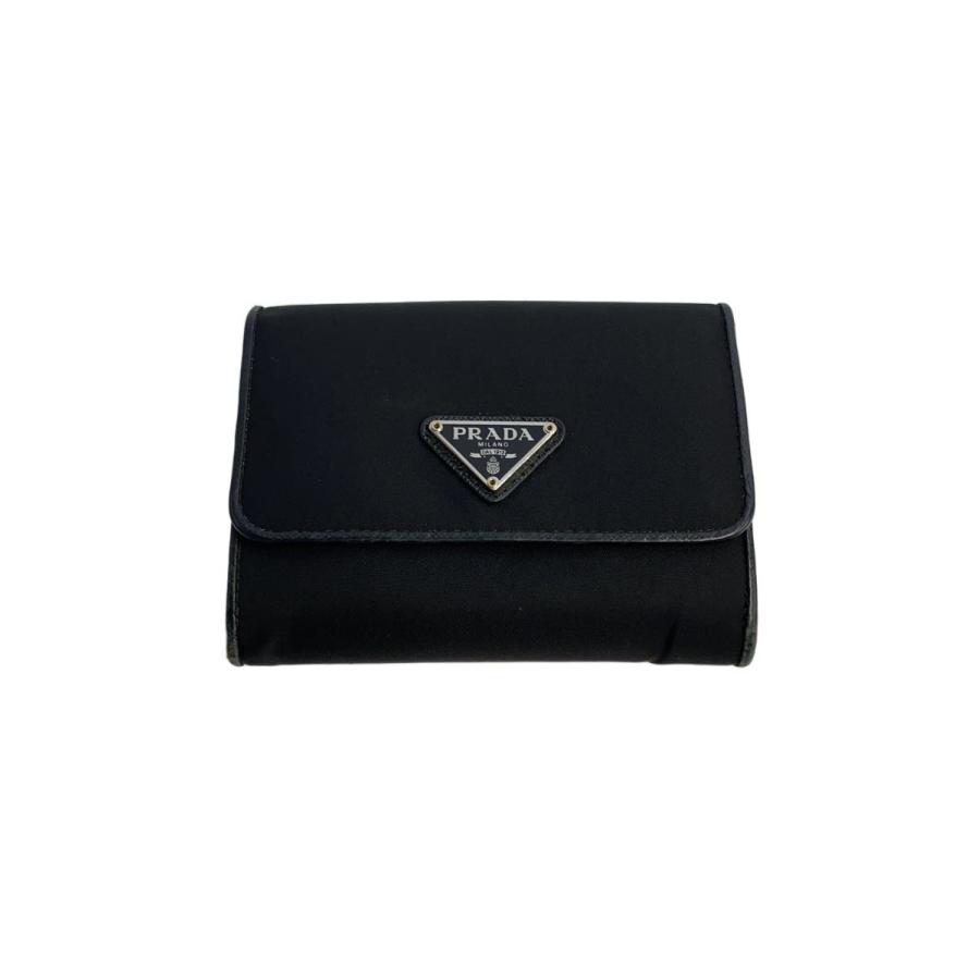 PRADA プラダ 三つ折財布 ナイロントライアングル 三角 ブラック 黒 PRADA◇TESSUTO/三角ロゴ/Wホック/3つ折り財布/ナイロン/BLK