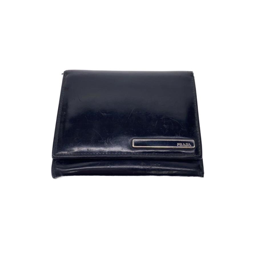 PRADA ブラックレザー 三つ折り財布 PRADA◇3つ折り財布/レザー/BLK/メンズ// : セカンドストリートYahoo