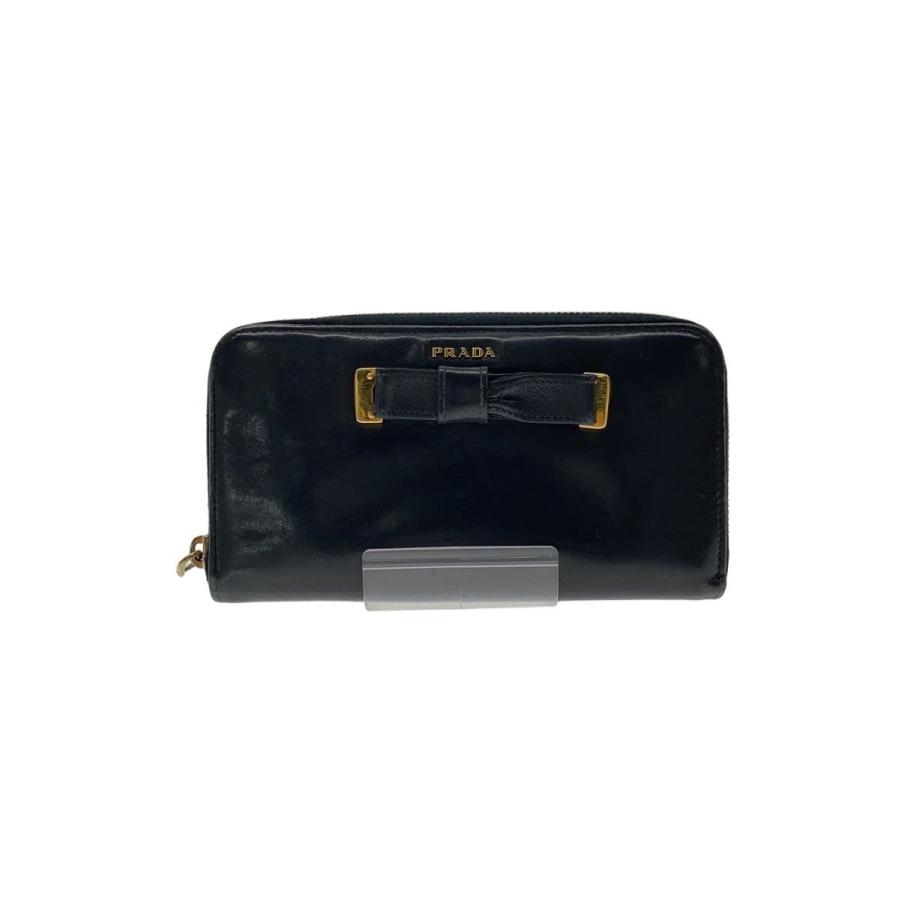 PRADA ブラックレザー 長財布 PRADA◇長財布/レザー/BLK/無地/レディース : セカンドストリートYahoo