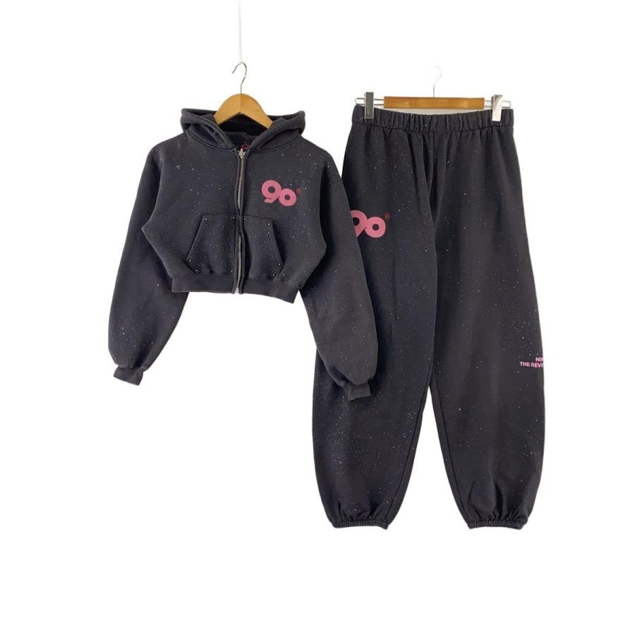 9090◇セットアップ/トップスS/パンツM/コットン/BLK/無地