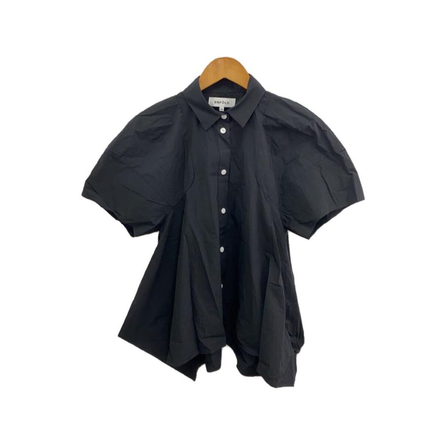 ENFOLD◇SILHOUETTE SHIRT/半袖シャツ/38/コットン/BLK/無地/300hs530 
