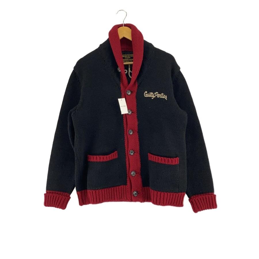 WACKO MARIA ショールカラーカーディガン 刺繍ロゴ L 10AW 黒赤 WACKO MARIA◇ショールカラーカーディガン/カーディガン(厚手)/XL