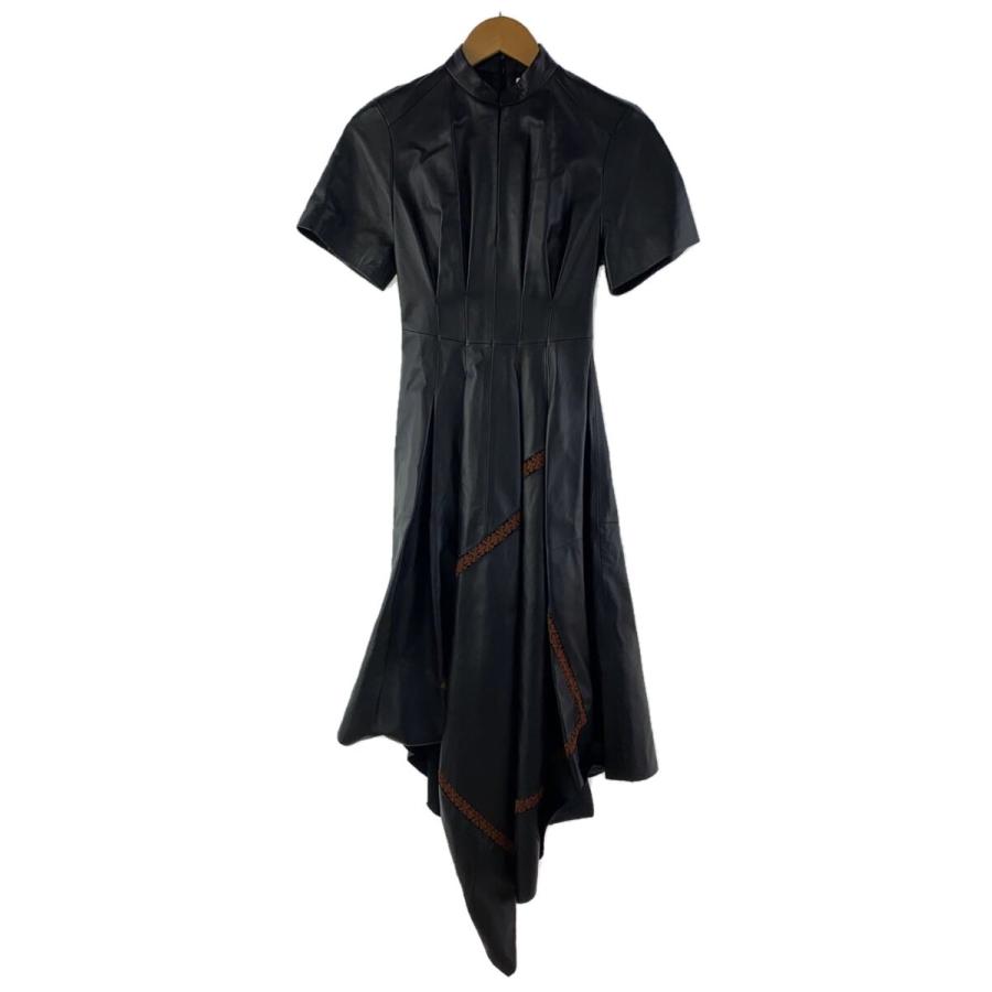 ロエベ　ワンピース　ブラックワンピース　34サイズ LOEWE◇半袖ワンピース/34/レザー/BLK/S540335X62/レース切替/レザー