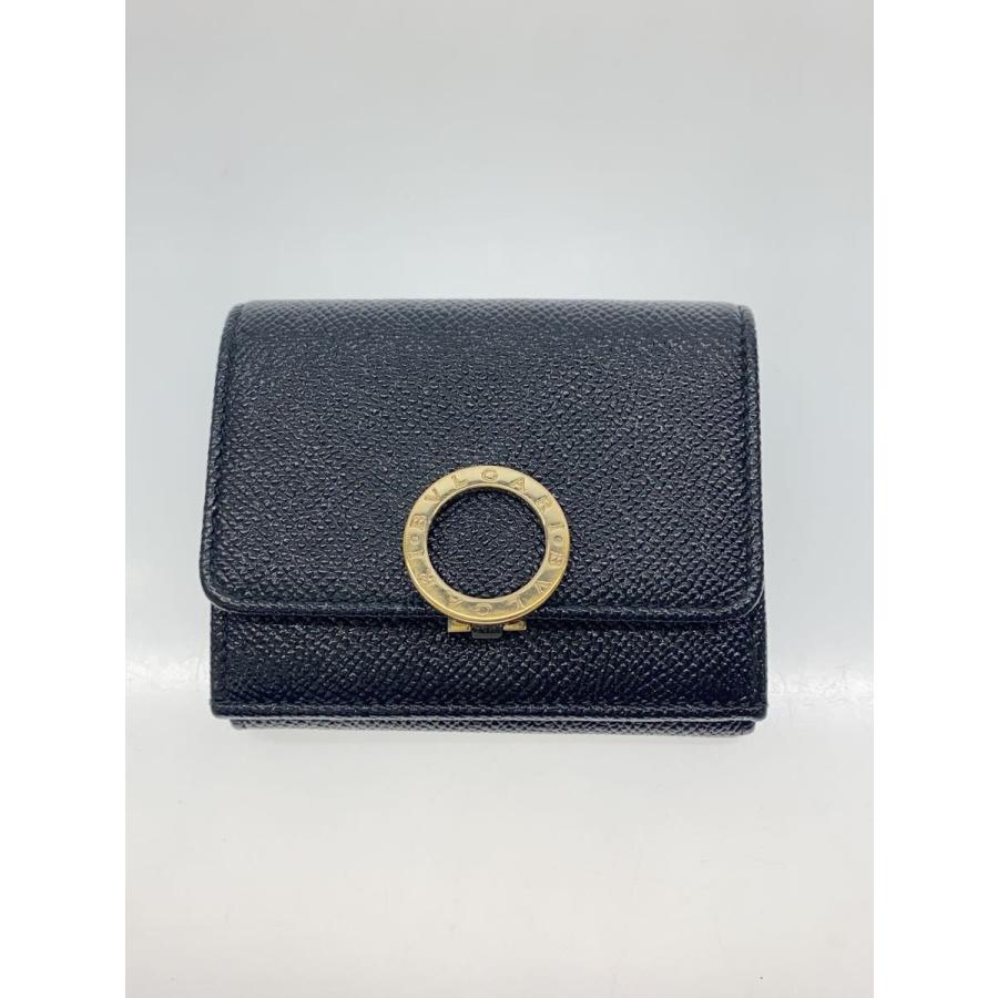 BVLGARI◇3つ折り財布/レザー/BLK/無地/レディース : セカンド