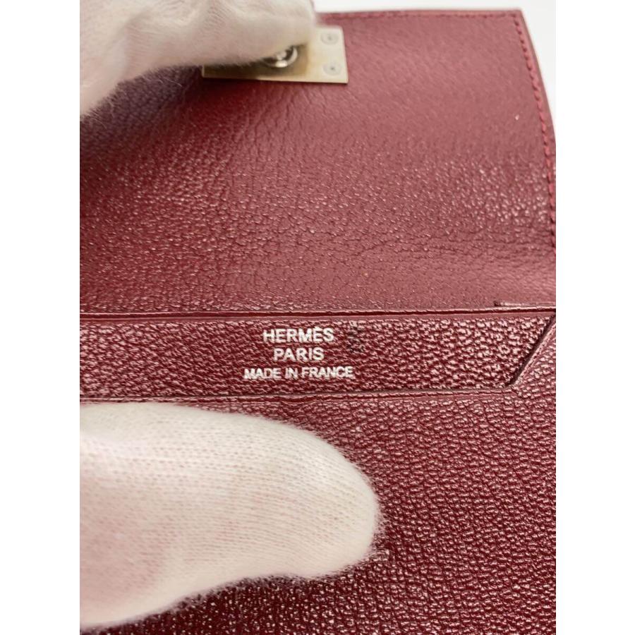 HERMES◇ベアン/ヴォーエプソン/□J/カードケース/レザー/BRD/無地