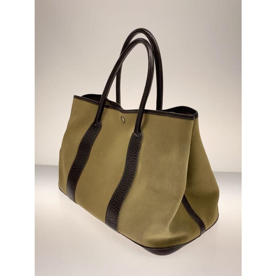 HERMES ガーデンパーティPM キャンバス トートバッグ HERMES◇ガーデンパーティ pm/トートバッグ/キャンバス/KHK/無地