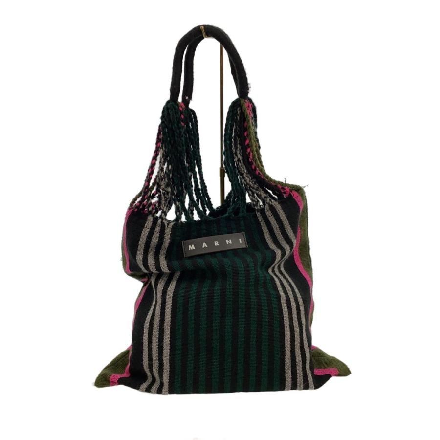 MARNI◇ハンモックバッグ/トートバッグ/コットン/GRN/ストライプ