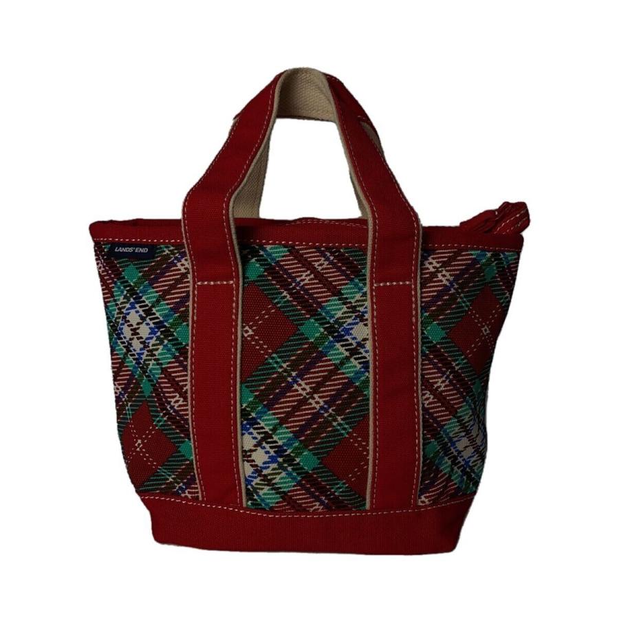 LANDS END◇トートバッグ/キャンバス/RED/チェック/V3562/F25107