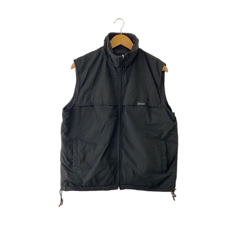 stussy ナイロン ジップベスト STUSSY◇90s/リバーシブル/ベスト/M/ナイロン/BLK/無地// : セカンド