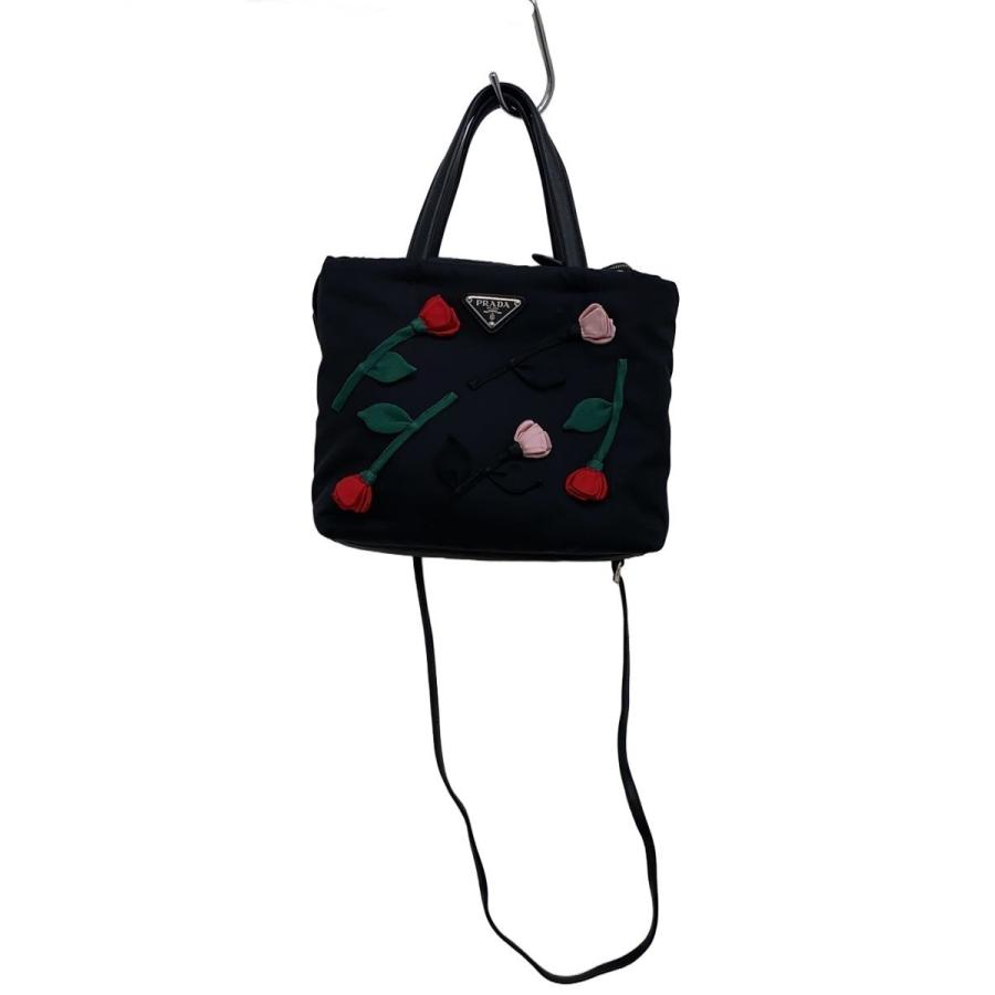 PRADA◇フラワーモチーフ/トライアングルロゴ/ショルダーバッグ 