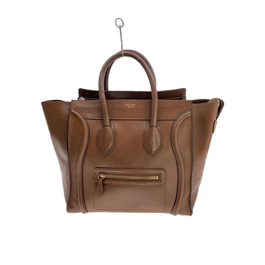 CELINE ラゲージ 無地 ハンドバッグ CELINE◇ラゲージ/トートバッグ/レザー/BRW/無地/CELINE : セカンド