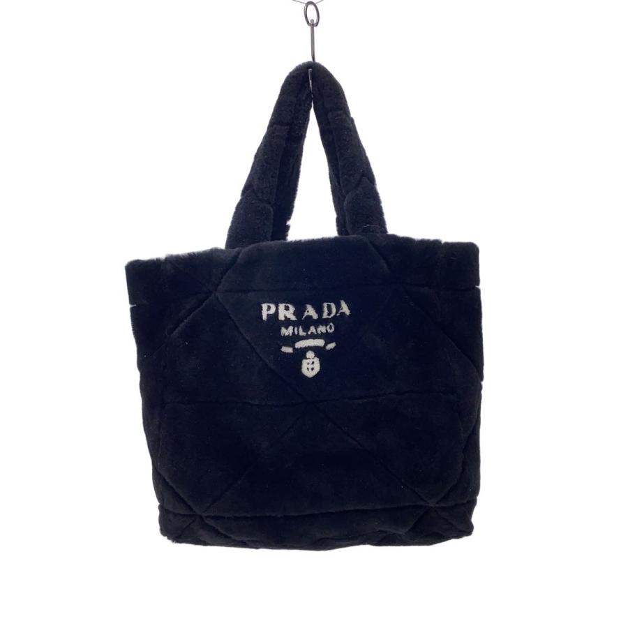 PRADA ファー トートバッグ　ブラック PRADA◇ムートントート/トートバッグ/ファー/BLK/黒/1BG427