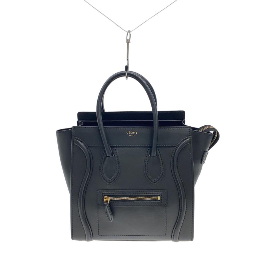 ラゲージ マイクロショッパー ロゴ レザー CELINE◇ラゲージマイクロショッパー/トートバッグ/旧ロゴ/レザー/BLK