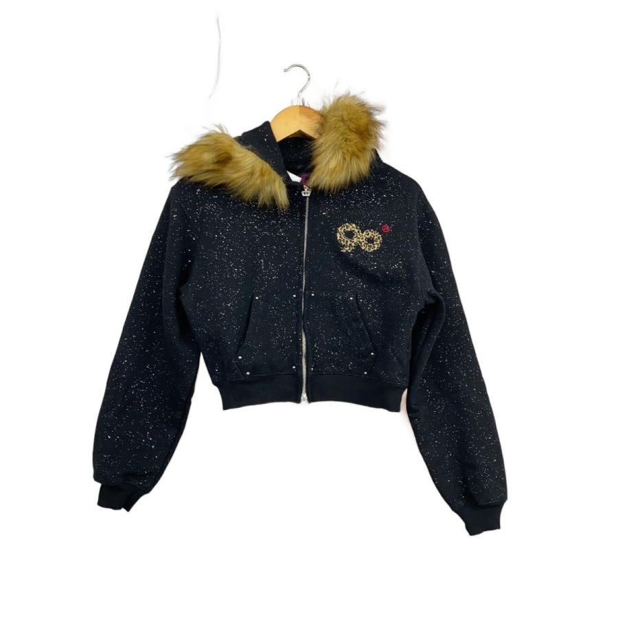 9090 グリッタージップパーカー 9090◇ジップパーカー/90 Logo Glitter Fur Zip Hoodie/S/コットン/BLK