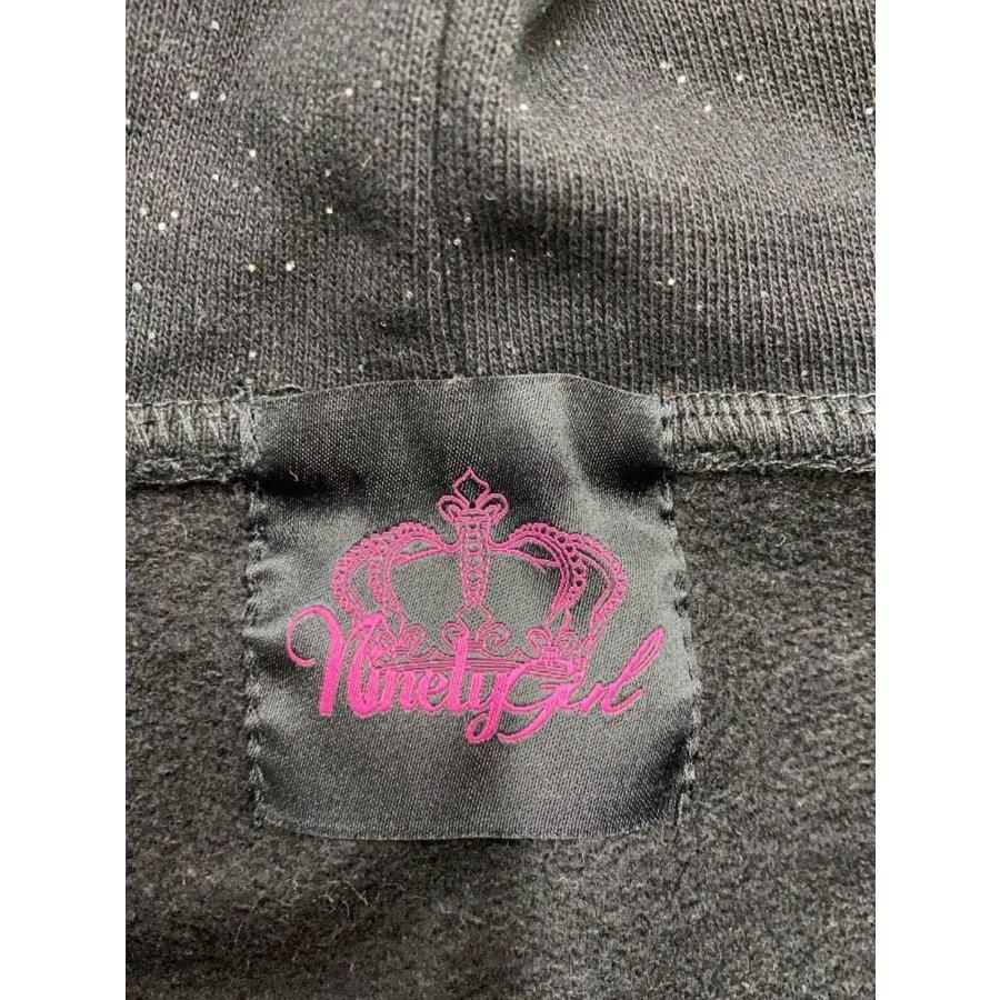 9090◇ジップパーカー/90 Logo Glitter Fur Zip Hoodie/S/コットン/BLK